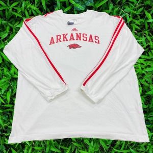 Retro Arkansas Razorbacks Y2K Adidas White Red Long Sleeve Cotton Tee Large